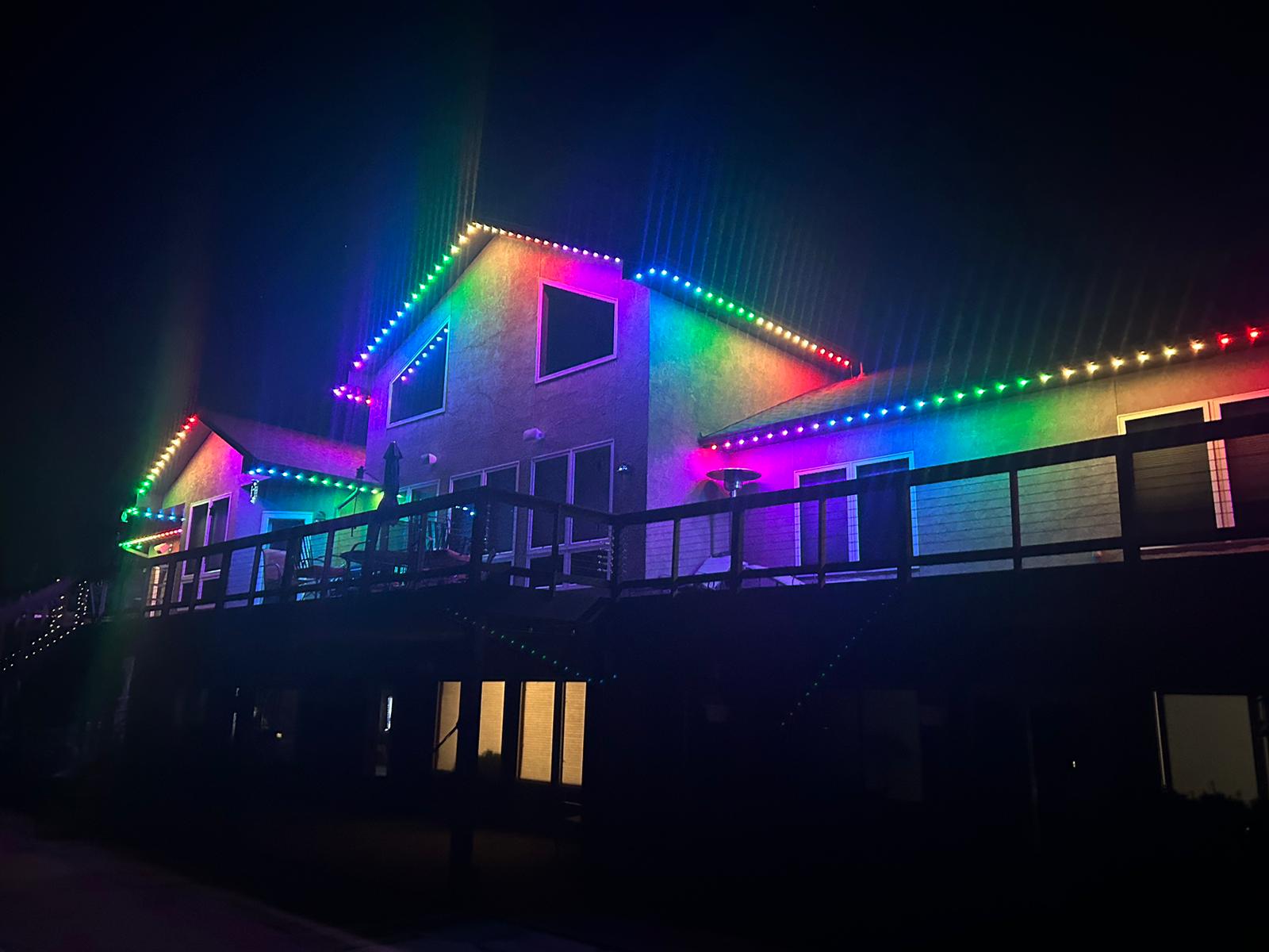 Two-story Calgary home with professional permanent LED trim lighting installation